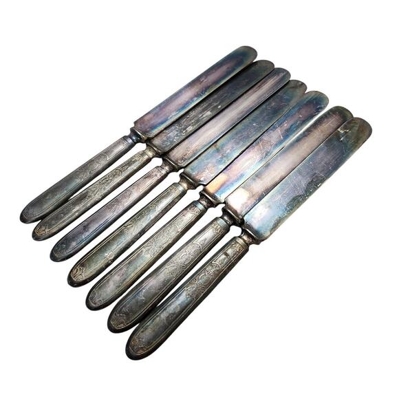 Lot 7 Butter KNIVES 1847 Rogers Bros. Antique AMBASSADOR Silverplate Ca 1919 - Picture 1 of 6